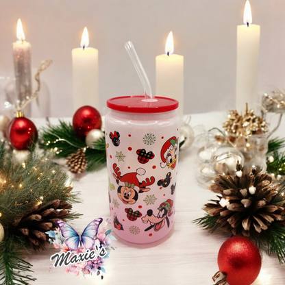 Disney Mickey Mouse & Friends X'mas 16oz. Glass Libbey Cup