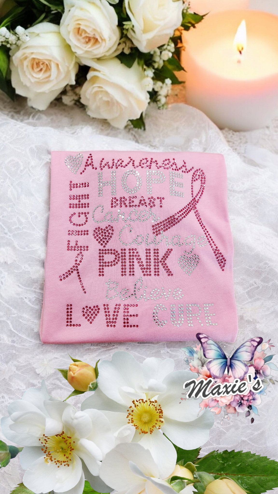 Cancer Awareness Rhinestone T-shirt/Short Sleeve