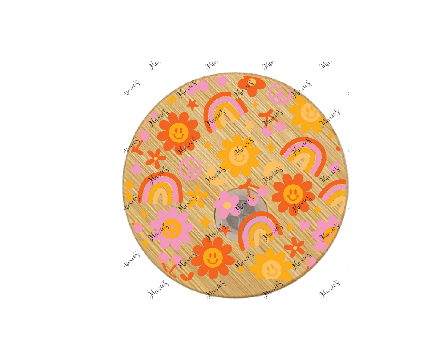 (NO Hole) Retro Rainbow & Sunflowers 🌻 UVDTF Lid Decal