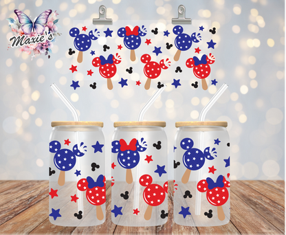 Red, White & Blue Theme Mickey/Minnie Mouse Theme 16oz. UVDTF Cup Wrap