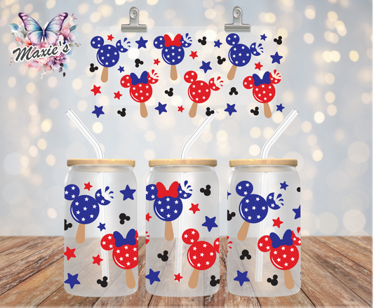 Red, White & Blue Theme Mickey/Minnie Mouse Theme 16oz. UVDTF Cup Wrap