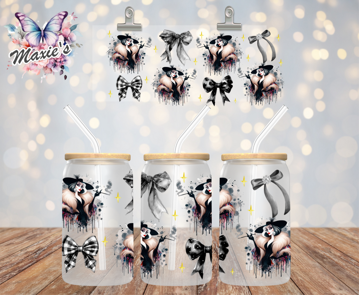 Cruella de Vil & Coquettes Design 16oz. UVDTF Cup Wrap