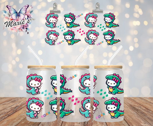 Dino Kitty Graphic Design 16oz. UVDTF Cup Wrap