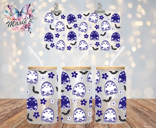 ✨️ Double  - Sided ✨️ Talavera Blue & Floral Ghostie & Bats UVDTF 16oz. Cup Wrap