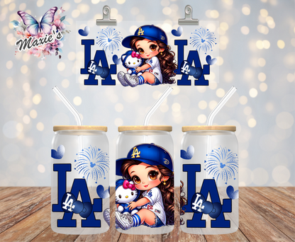 L.A. Baseball Team Girl & Hello-Kitty Graphic Design 16oz. UVDTF Cup Wrap