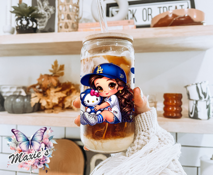 L.A. Baseball Team Girl & Hello-Kitty Graphic Design 16oz. UVDTF Cup Wrap