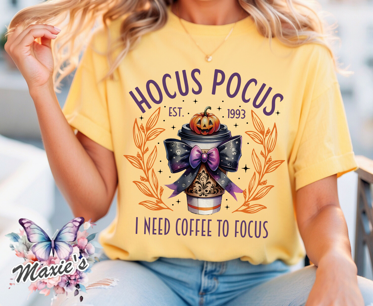 Hocus Pocus I Need Coffee To Focus Shimmery DTF Transfer