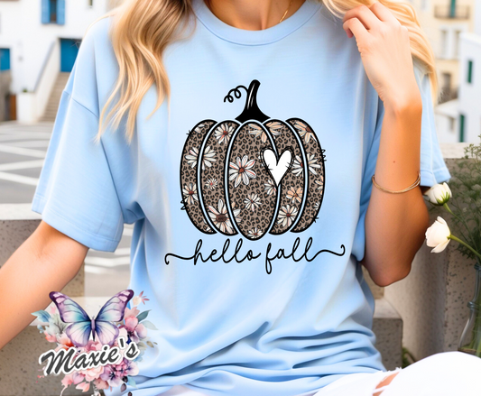 Hello Fall Floral Pumpkin Shimmery DTF Transfer Print