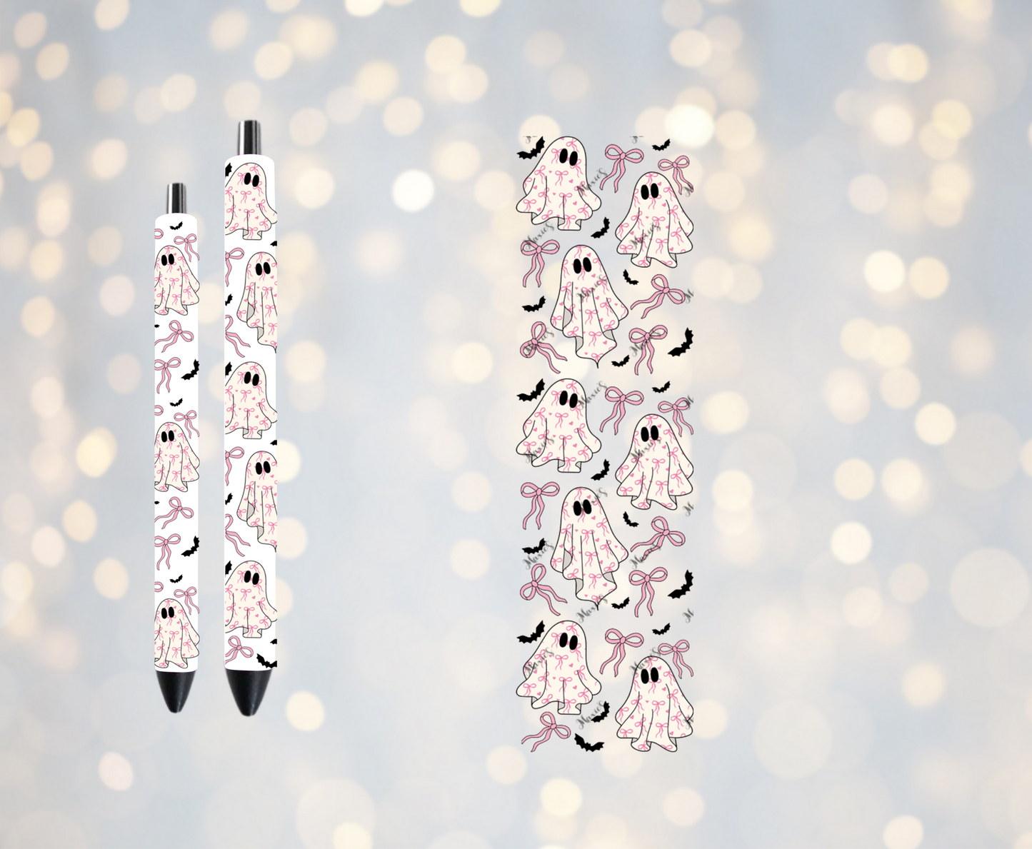 Pink Coquettes, Bats & Cute Ghosties UVDTF Pen Wrap/Bookmark Decal