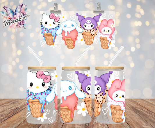 Ice Cream Kitty & Kawaii Friends Graphic Design 16oz. UVDTF Cup Wrap