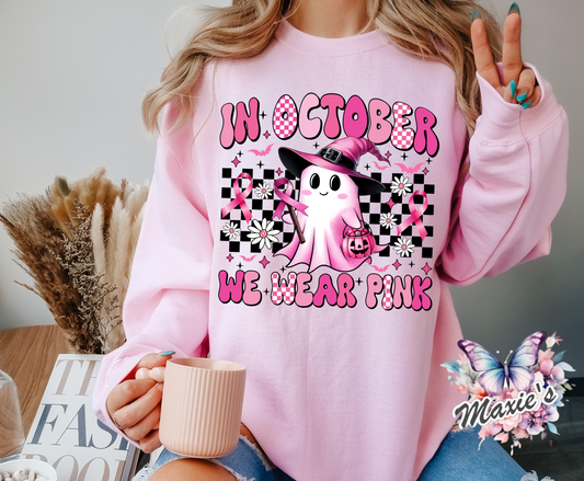 Pink Ghostie Cancer Awareness Checker Theme DTF Transfer Print