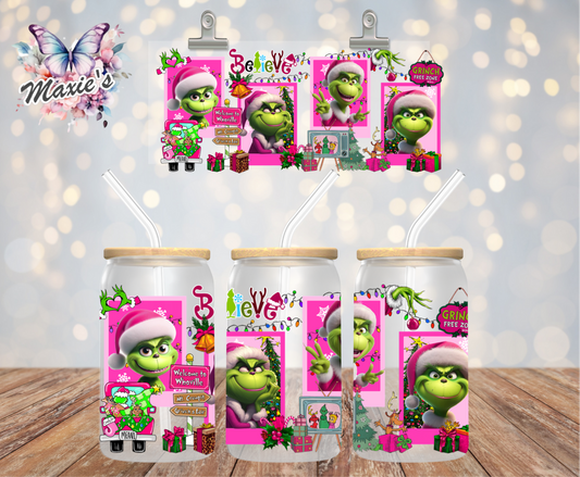 Baby Pink Grinchmas Graphic Design 16oz. UVDTF Cup Wrap