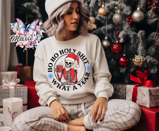 What A Year Funny X'mas Skelton DTF Transfer Print