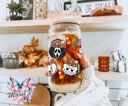 ✨️Double-Sided✨️ Halloween Horror Character Buckets & Candy CornsGraphic Design 16oz. UVDTF Cup Wrap