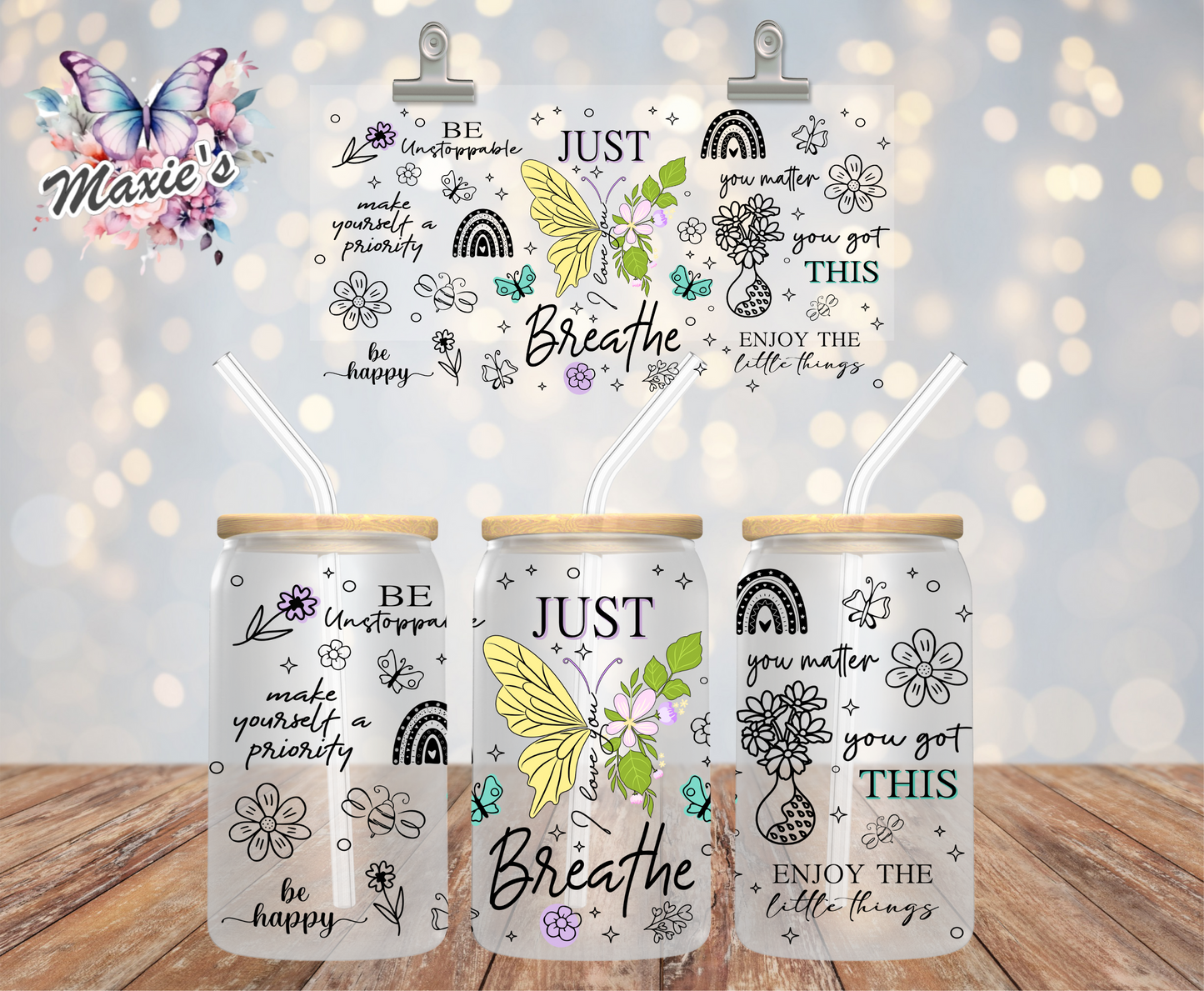 Just Breath Affirmation Graphic Design 16oz. UVDTF Cup Wrap