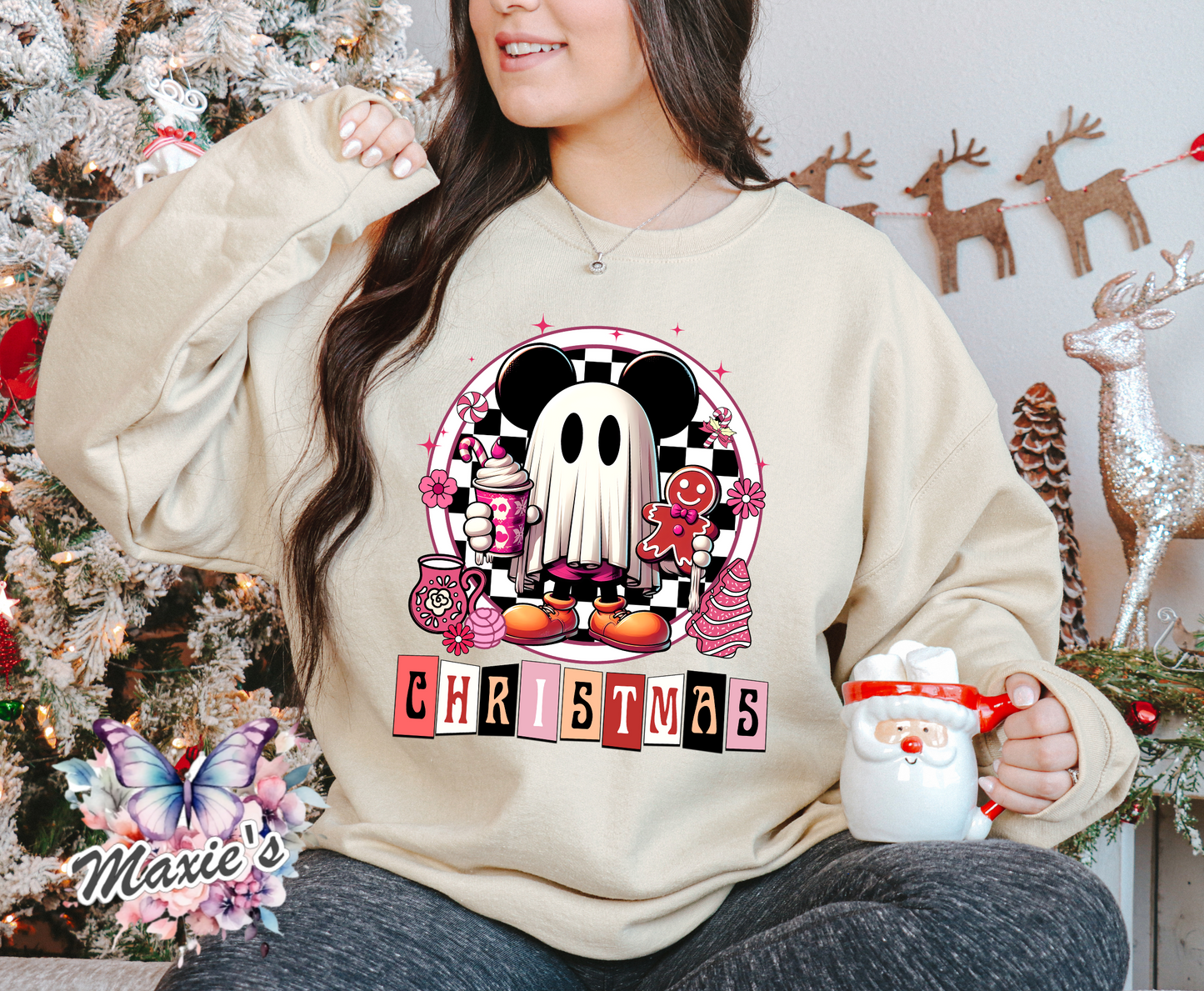 Mickey Ghost Christmas Graphic Design DTF Transfer Print