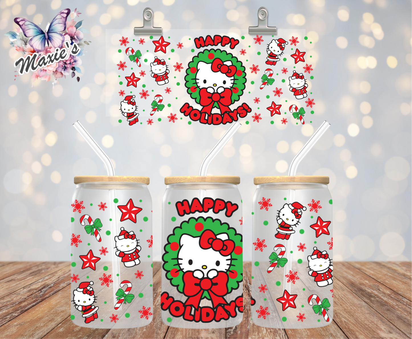 Happy Holiday Kitty Wreath Graphic Design 16oz. UVDTF Cup Wrap