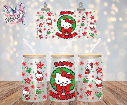 Happy Holiday Kitty Wreath Graphic Design 16oz. UVDTF Cup Wrap