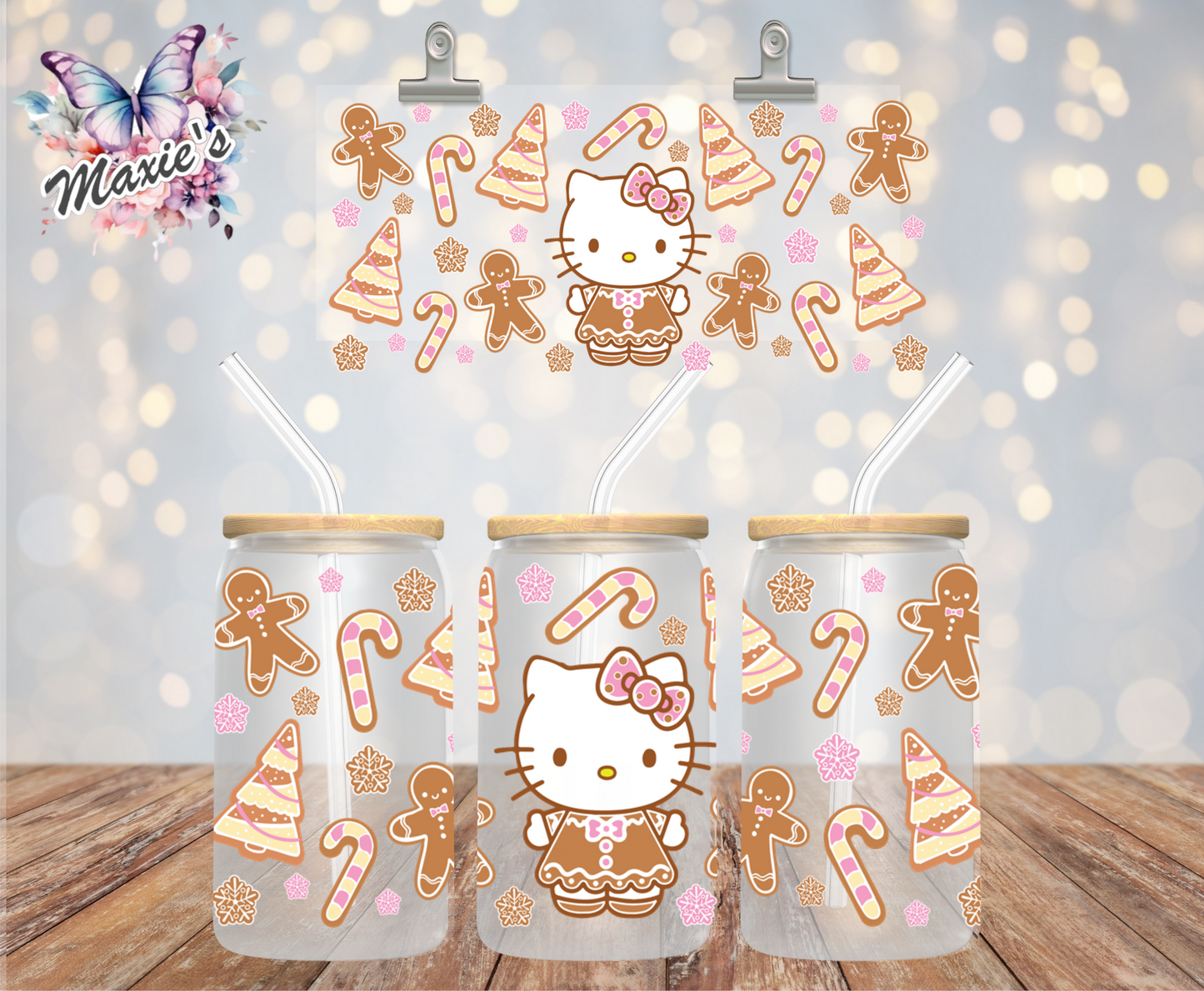 Holiday Sugar Cookie Kitty Graphic Design 16oz. UVDTF Cup Wrap