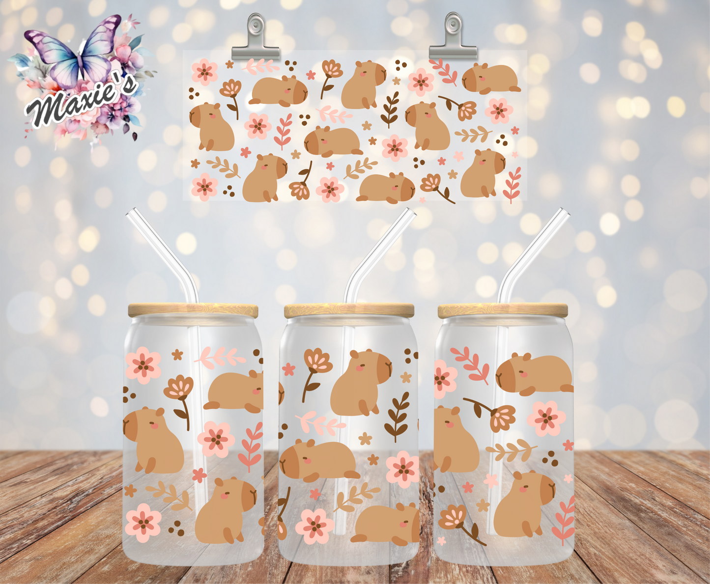 Floral Capybara Graphic Design 16oz. UVDTF Cup Wrap