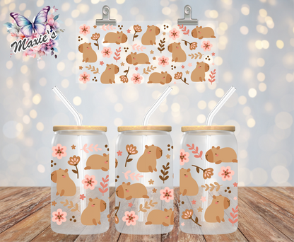 Floral Capybara Graphic Design 16oz. UVDTF Cup Wrap