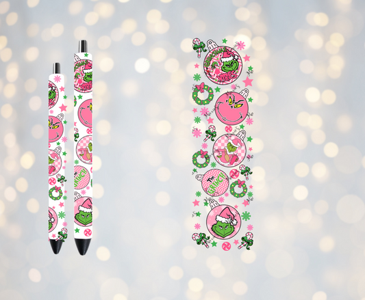 Pink Style Grinch Ornament Theme UVDTF Pen Wrap/Bookmark Decal