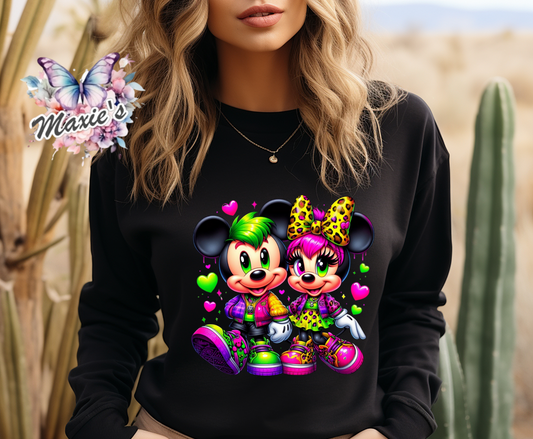 Neon Color Funk Style Mickey & Minnie DTF Transfer Print