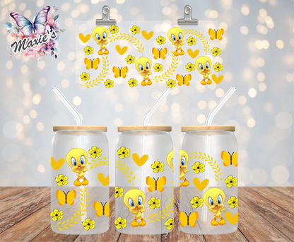 Floral Sweet Tweety Bird Graphic Design 16oz. UVDTF Cup Wrap