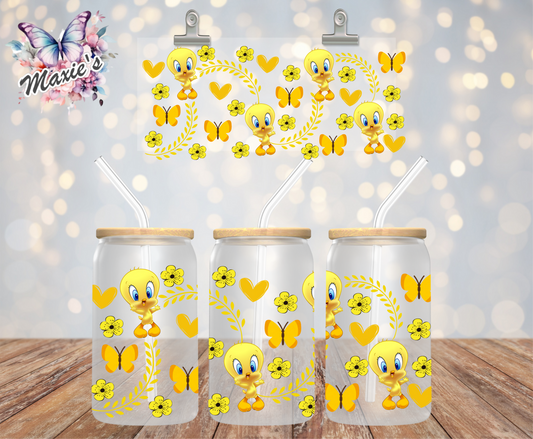 Floral Sweet Tweety Bird Graphic Design 16oz. UVDTF Cup Wrap