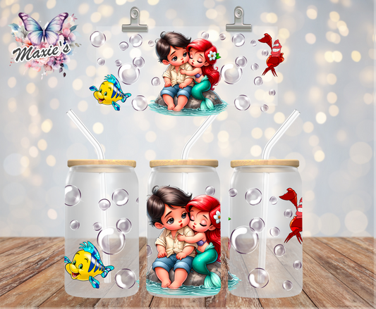 ✨️Double-Sided✨️ Little Mermaid Romance Graphic Design 16oz. UVDTF Cup Wrap