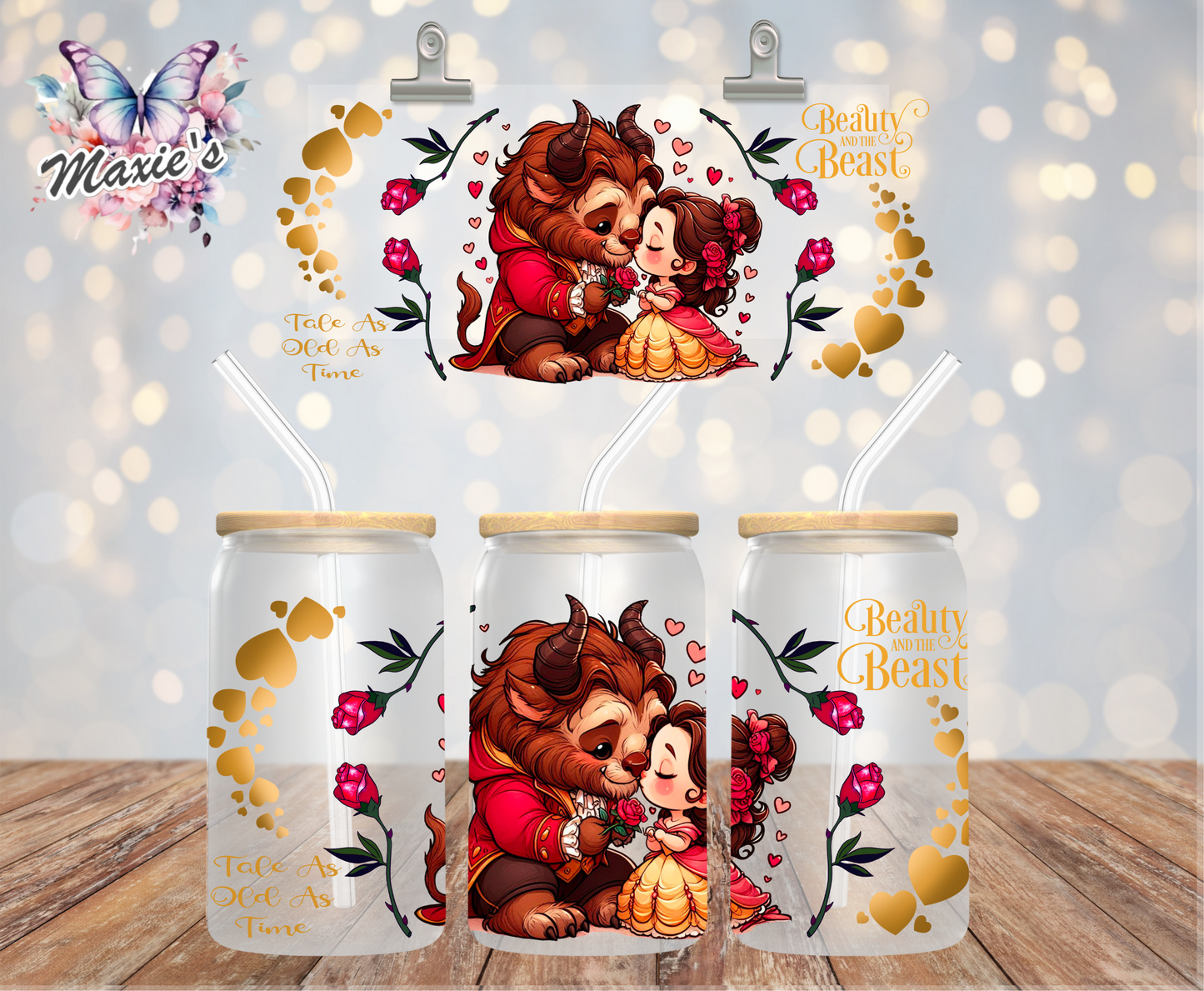 ✨️Double-Sided✨️ Beauty & The Beast Romance Graphic Design 16oz. UVDTF Cup Wrap