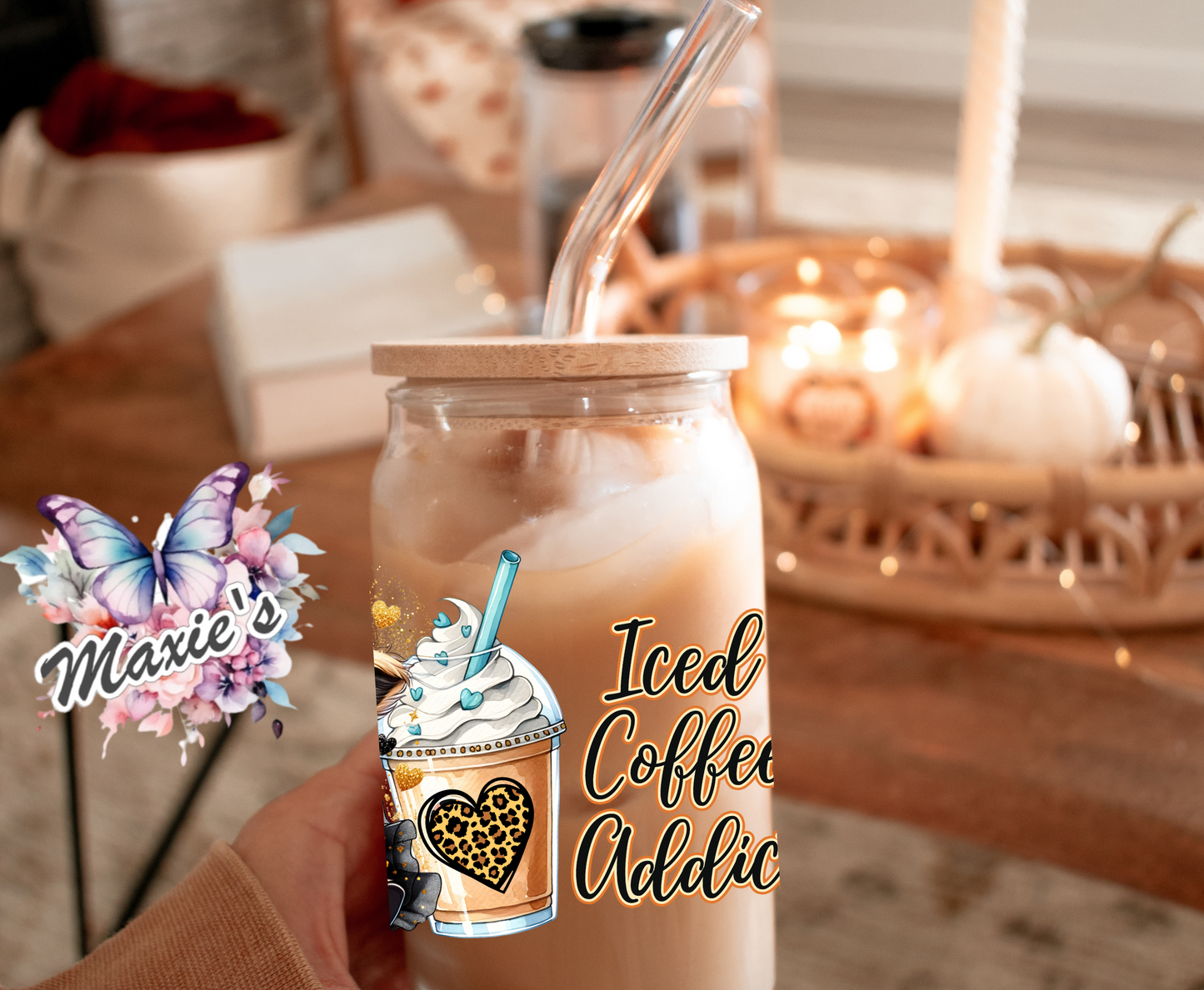 Iced Coffee Addict Cute Highland Cow Graphic Design 16oz. UVDTF Cup Wrap