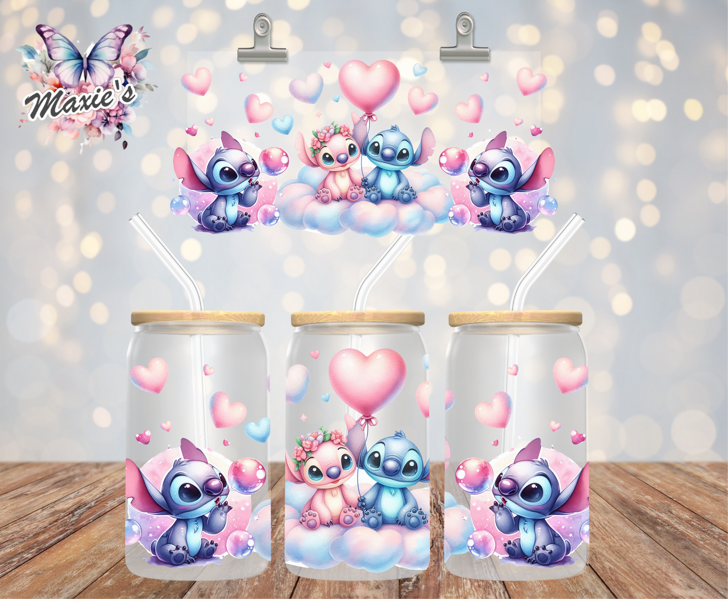 ✨️Double-Sided✨️ Stitch Love In The Cloud 💕 theme 16oz. UVDTF Cup Wrap