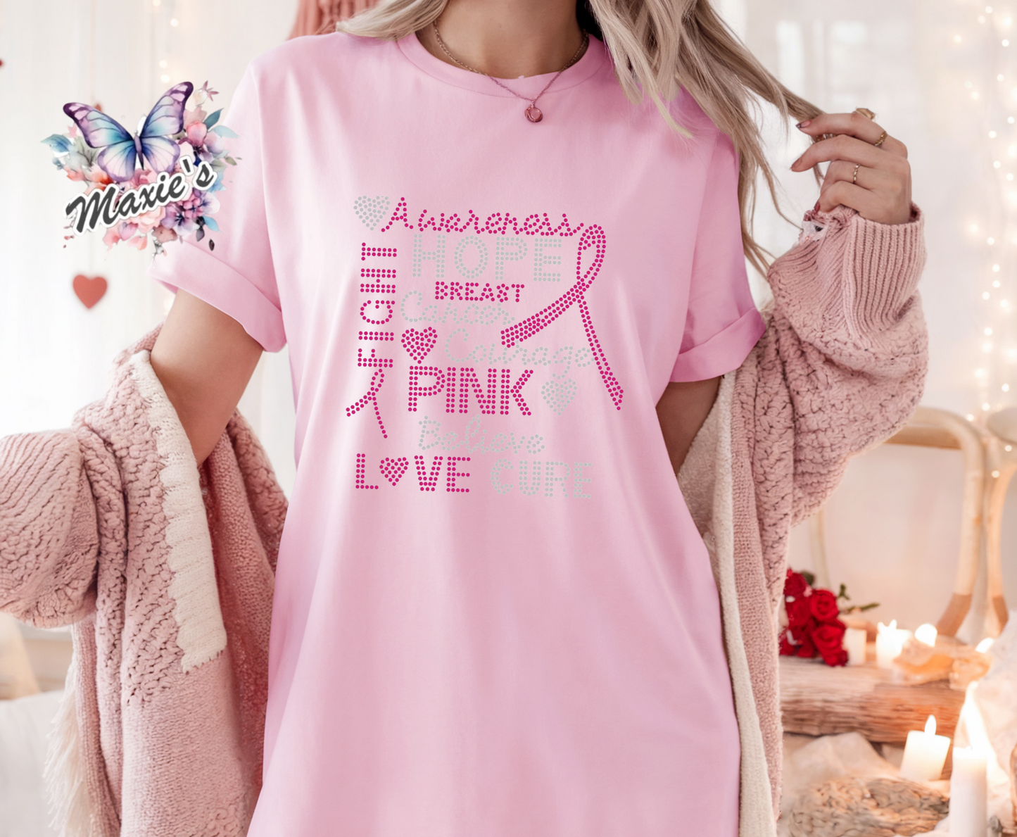 Cancer Awareness Rhinestone T-shirt/Short Sleeve