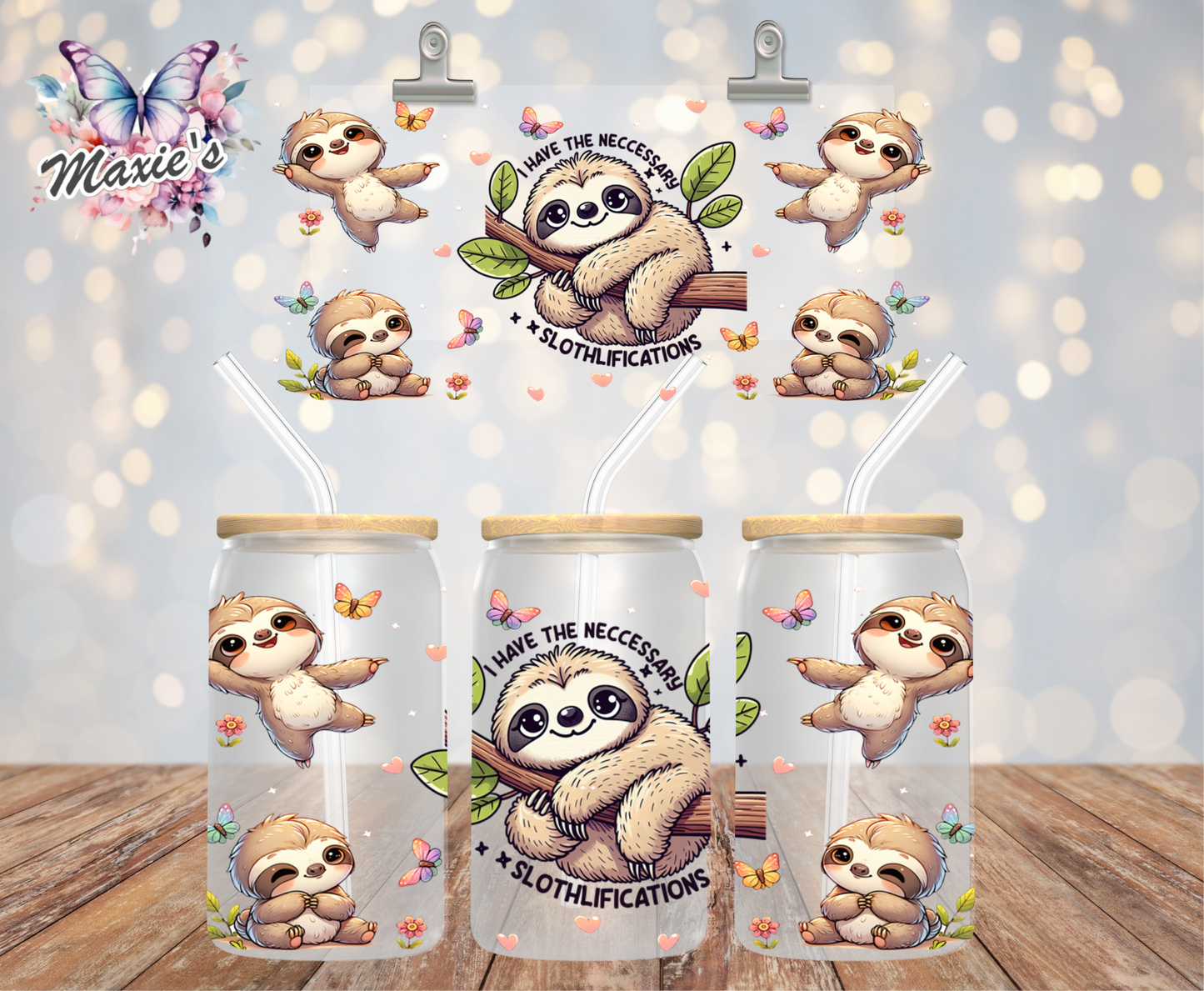 Necessary Slothlification Cute Graphic Design 16oz. UVDTF Cup Wrap