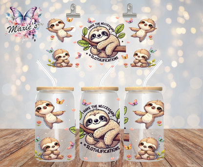 Necessary Slothlification Cute Graphic Design 16oz. UVDTF Cup Wrap