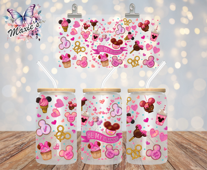 ✨️Double-Sided✨️ Be My Valentine Pink Valentine Mouse Theme 16oz. UVDTF Cup Wrap