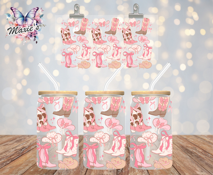 Pink Style Western Cowgirl Theme 16oz. UVDTF Cup Wrap