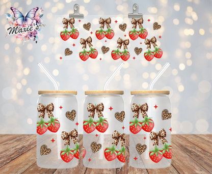 Leopard Hearts & Strawberries 🍓 Theme 16oz. UVDTF Cup Wrap