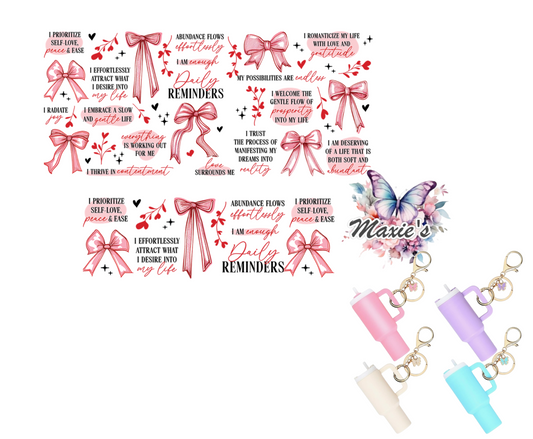 Pink Coquette Self Love Affirmation UVDTF Mini Stanley Tumblr Keychain Decal