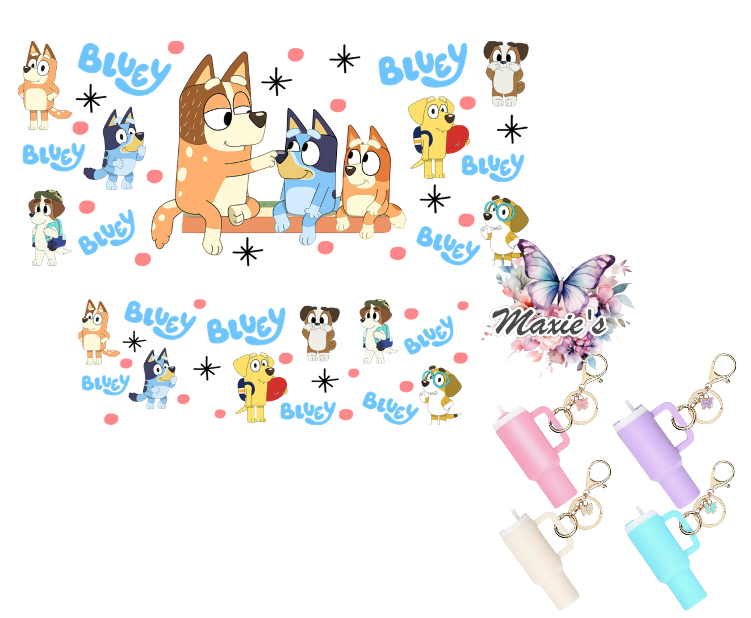 Bluey Puppies Graphic Design UVDTF Mini Tumblr Keychain Decal – Maxie's