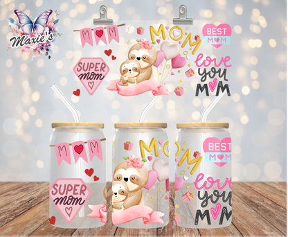 Super Mom Sloth & Baby Sloth 🦥 Graphic Design 16oz. UVDTF Cup Wrap
