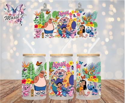✨️ Double-sided  ✨️ Stitch & Lilo Aloha Animation Graphic Design 16oz. UVDTF Cup Wrap