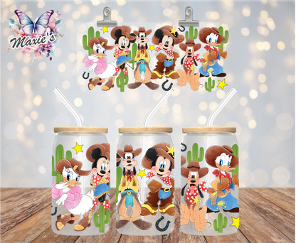 Western Cowboy Style Mickey Mouse & Friends Graphic Design 16oz. UVDTF Cup Wrap