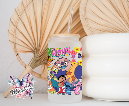 ✨️ Double-sided  ✨️ Stitch & Lilo Aloha Animation Graphic Design 16oz. UVDTF Cup Wrap