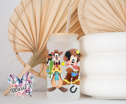 Western Cowboy Style Mickey Mouse & Friends Graphic Design 16oz. UVDTF Cup Wrap