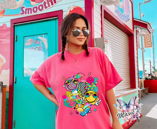Retro Sunmer Smiley Graphic Design DTF Transfer Print