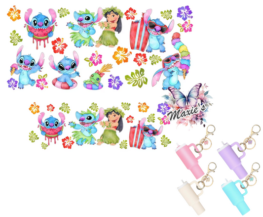 Aloha Stitch Graphic Design UVDTF Mini Stanley Tumblr Keychain Decal