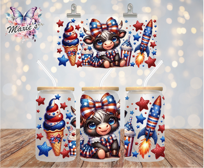 4th of July Highlander Cow Graphic Design 16oz. UVDTF Cup Wrap