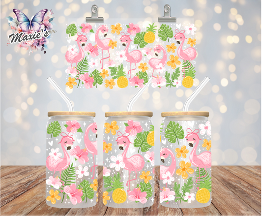 Floral Flamingo Paradise Graphic Design 16oz. UVDTF Cup Wrap